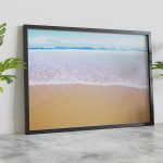 Black frame leaning on concrete floor Mockup